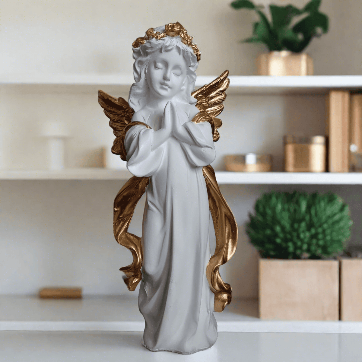 ALiLa Praying Angel Statue with Wings Figurine for Home Living Room Garden Shelf Mantel Decor Decoration Gifting Item, 12 Inches - ALiLA
