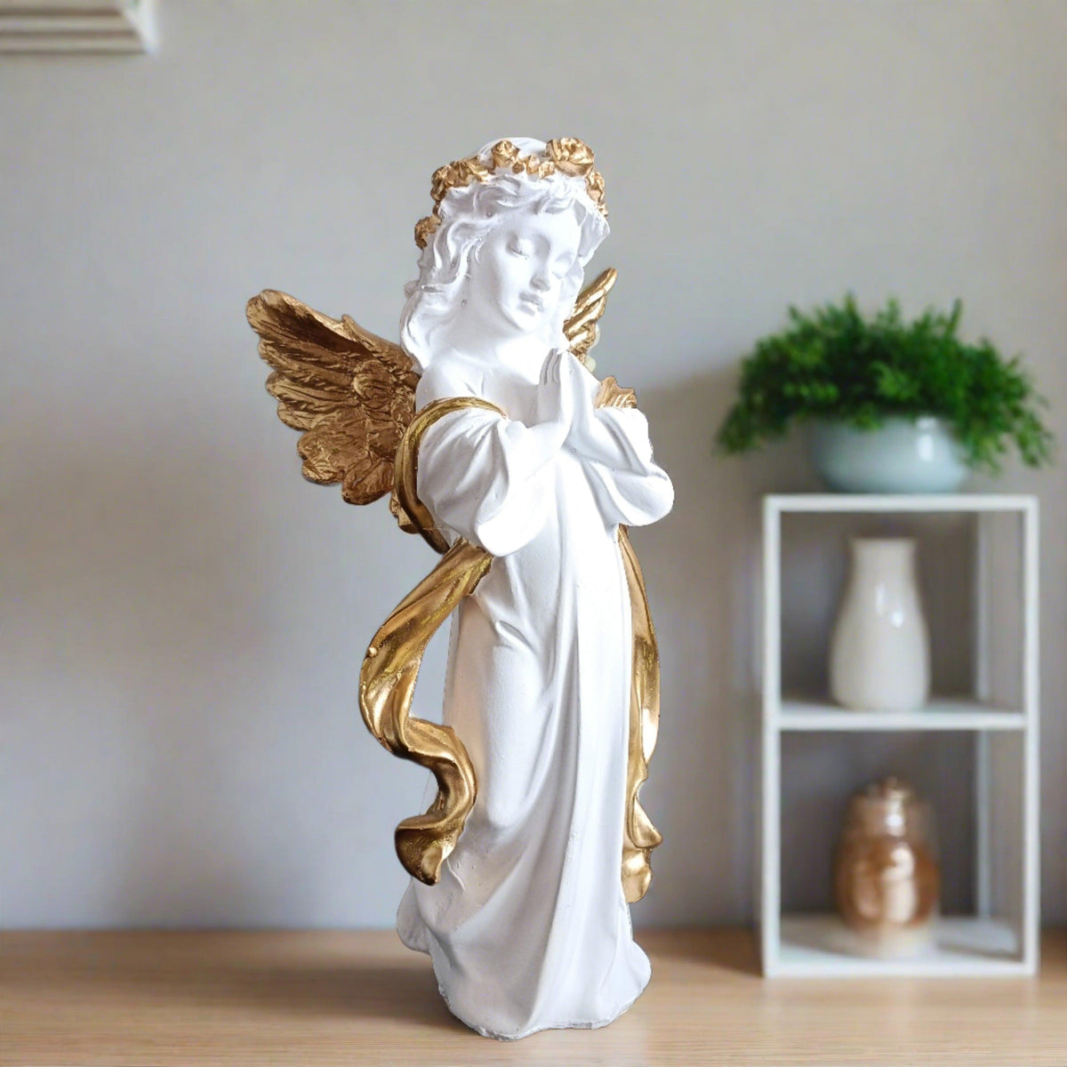 ALiLa Praying Angel Statue with Wings Figurine for Home Living Room Garden Shelf Mantel Decor Decoration Gifting Item, 12 Inches - ALiLA