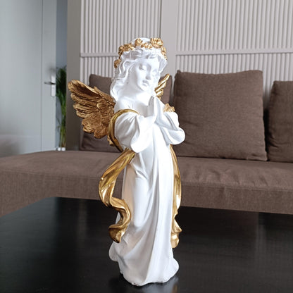ALiLa White Praying Angel Statue with Wings Figurine for Home Living Room Garden Shelf Mantel Decor Decoration Gifting Item, 12 Inches - ALiLA