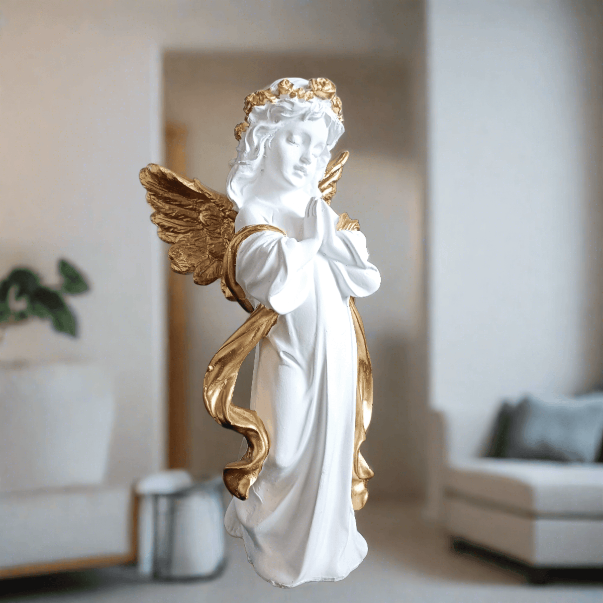 ALiLa Praying Angel Statue with Wings Figurine for Home Living Room Garden Shelf Mantel Decor Decoration Gifting Item, 12 Inches - ALiLA