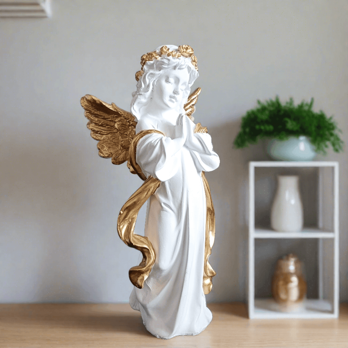 ALiLa Praying Angel Statue with Wings Figurine for Home Living Room Garden Shelf Mantel Decor Decoration Gifting Item, 12 Inches - ALiLA
