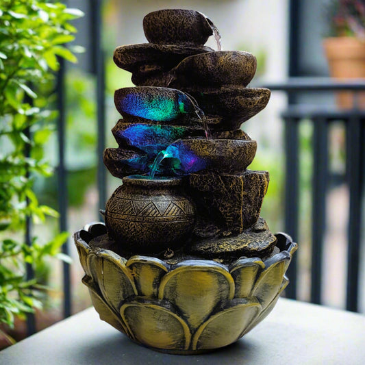 Water Fall Fountain with LED Lights Home Living Room Decor Table Top Indoor Decoration (LXBXH: 12x9x15 Inch) - ALiLA