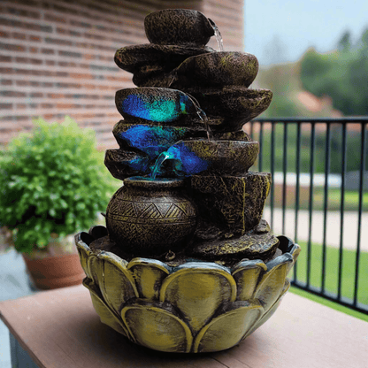 Water Fall Fountain with LED Lights Home Living Room Decor Table Top Indoor Decoration (LXBXH: 12x9x15 Inch) - ALiLA