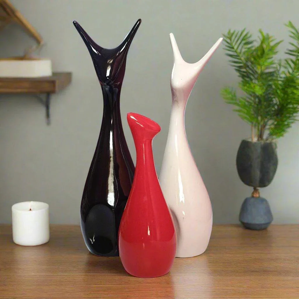Lucky Deer Statue Family Ceramic Figures Showpiece for Home Office Decoration & Gifting, Set of 3 (Black, White & Red)) - ALiLA