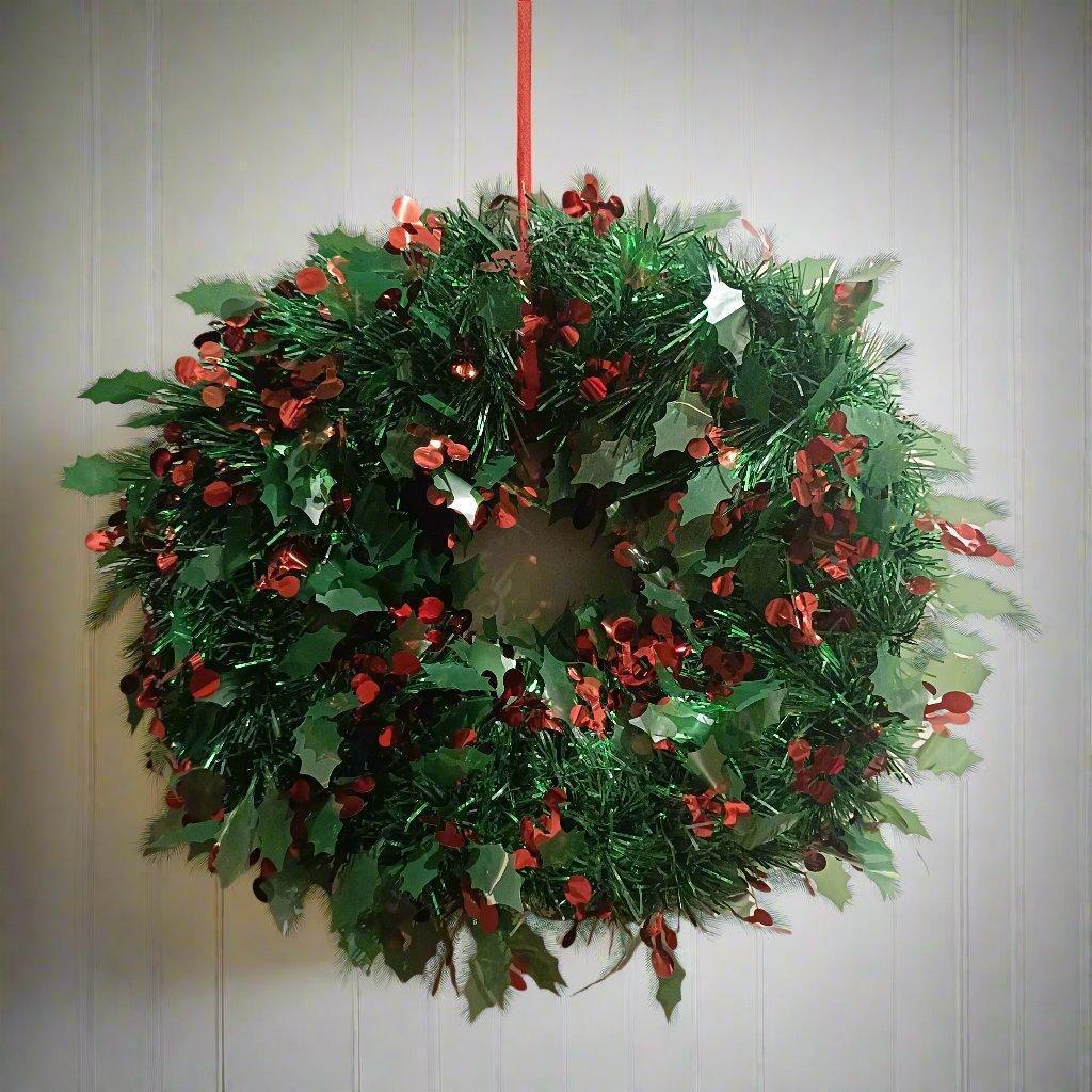 Christmas Xmas Tree Ornament Wreath Festive Holiday Decoration for Home Living Room Door, Wall, or Fireplace Decor, 13 Inch Diameter - ALiLA