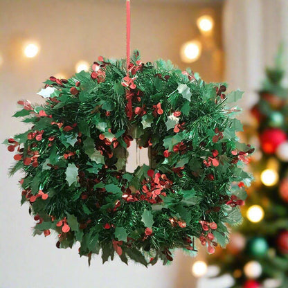 Christmas Xmas Tree Ornament Wreath Festive Holiday Decoration for Home Living Room Door, Wall, or Fireplace Decor, 13 Inch Diameter - ALiLA