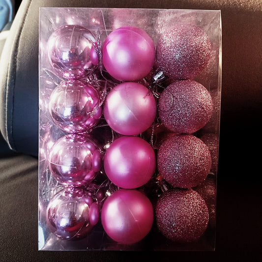 Christmas Xmas Tree Hanging Ornaments Pink Shiny Glossy Matt Balls for Decoration & Gifting, 5cm 24pc - ALiLA