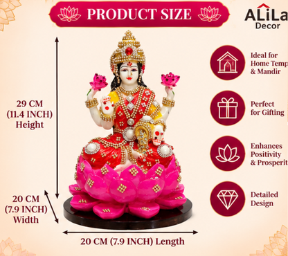 Statue ALiLA ALiLa Marble Lakshmi Ji Ki Murti Lotus God Idol Figurine with Ornaments for Pooja Room Gift Items Mandir/Temple/Home/Office Statue