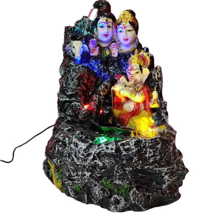 ALiLa Lord Shiva Shiv Ji Family Water Fall Fountain Statue With Extra Led Lights For Home Temple Living Room Decor, 18 inches - ALiLA