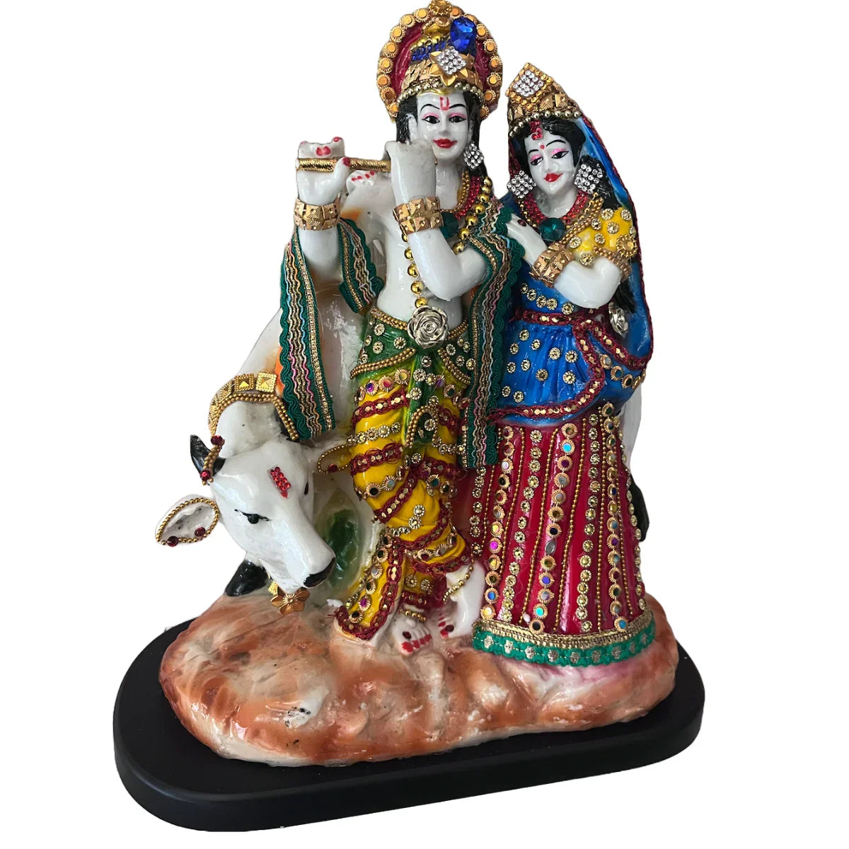 Statue ALiLA ALiLa Radha Krishna with Cow Idol for Home Temple Decoration Pooja & Gifting, 26x14x30cm, Multicolour Statue