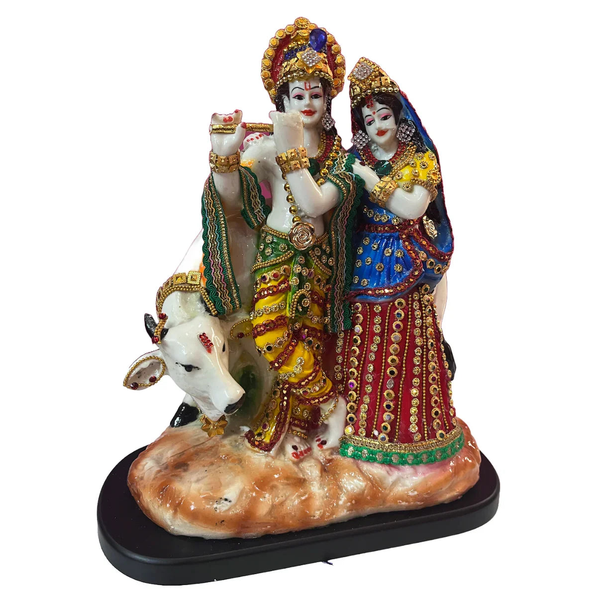 Statue ALiLA ALiLa Radha Krishna with Cow Idol for Home Temple Decoration Pooja & Gifting, 26x14x30cm, Multicolour Statue