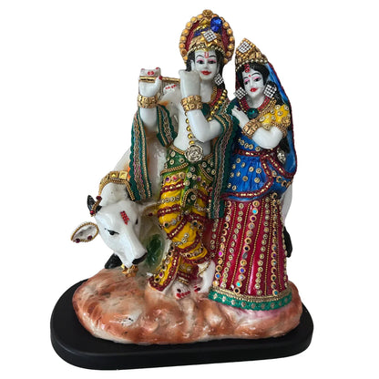 Statue ALiLA ALiLa Radha Krishna with Cow Idol for Home Temple Decoration Pooja & Gifting, 26x14x30cm, Multicolour Statue