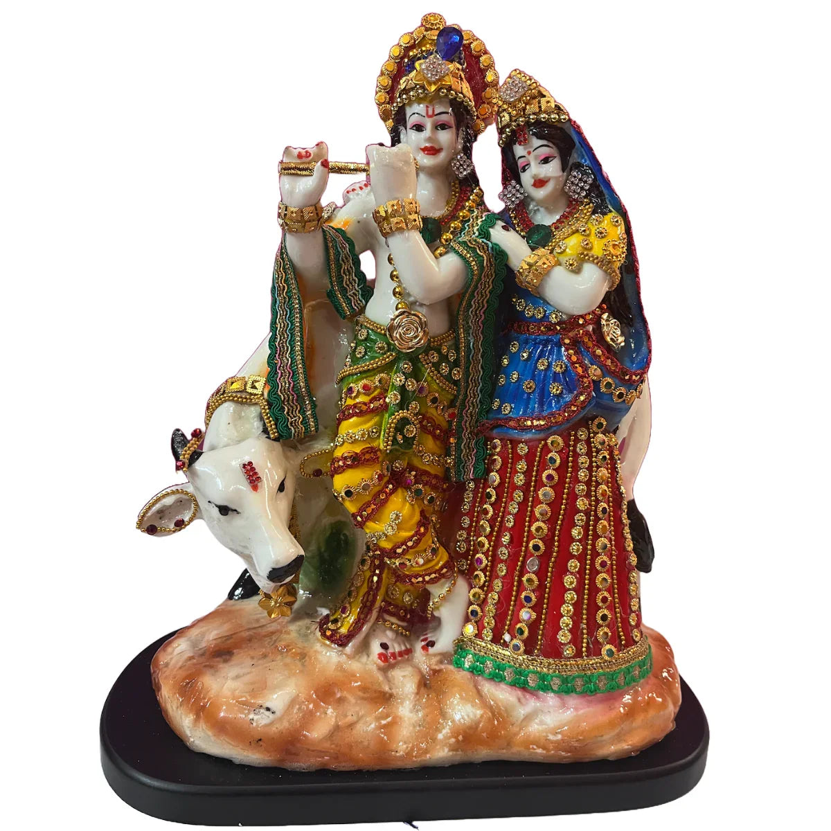 Statue ALiLA ALiLa Radha Krishna with Cow Idol for Home Temple Decoration Pooja & Gifting, 26x14x30cm, Multicolour Statue