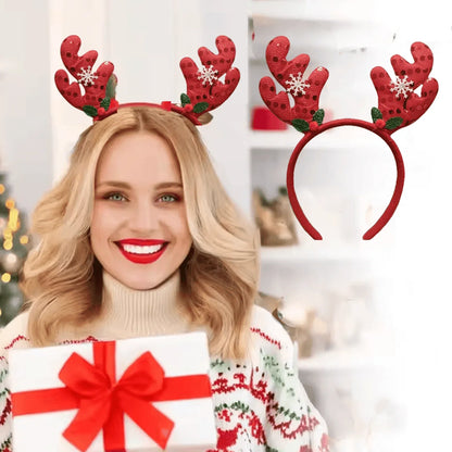 New Winter Xmas Headbands Fashion Reindeer Horns Deer Christmas Head Hair Ears Sparkling Bands Decoration, Red - ALiLA