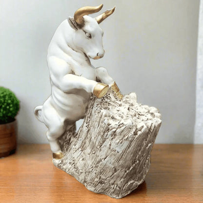 ALiLa Bull with Log Statue Showpiece Idol for Gifting & Home Office Desk Table Decoration or Gifting, 10.5 inch Height - ALiLA