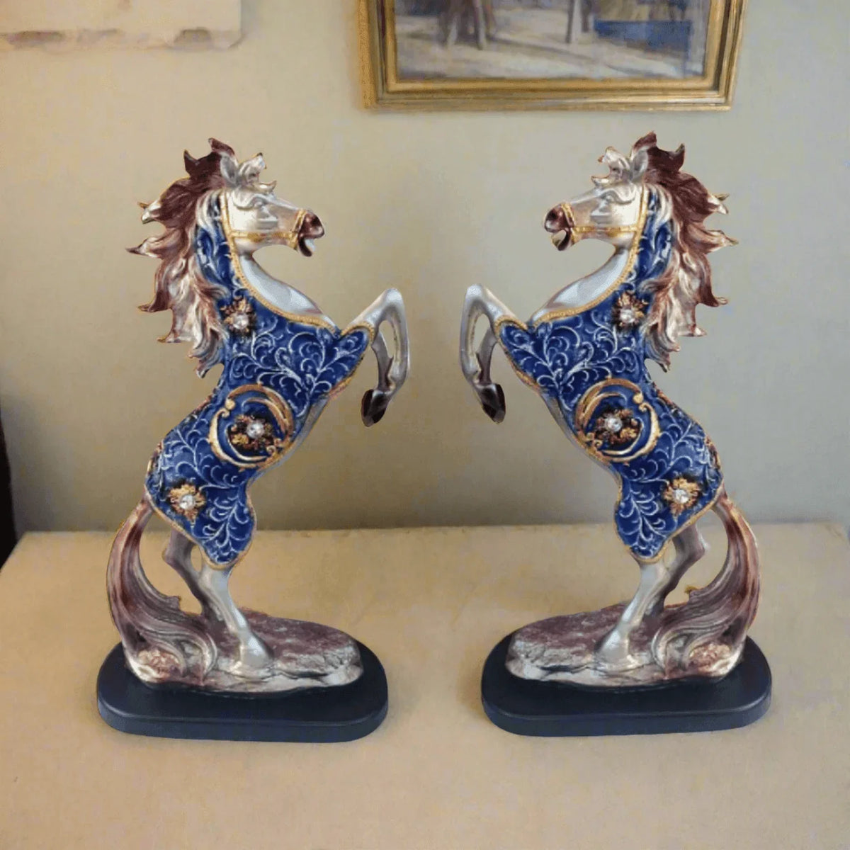 ALiLa Jumping Horse Antique Designer Exclusive Vastu Showpiece Idol Statue for Gifting & Home Living Room Table Decoration, Set of 2, 13inches - ALiLA