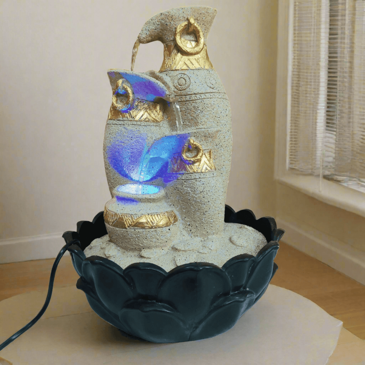 ALiLa LED Antique Jug Waterfall Fountain with Submersible Pump - Perfect for Office, Living Room, Balcony, Garden, and Gifting - ALiLA
