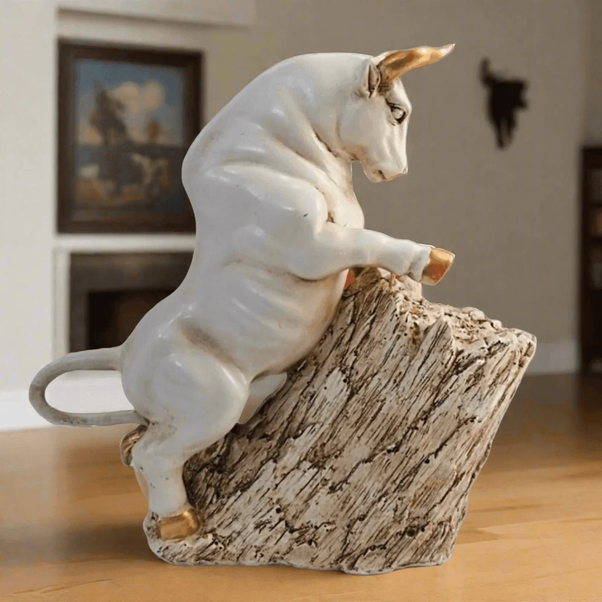ALiLa Bull with Log Statue Showpiece Idol for Gifting & Home Office Desk Table Decoration or Gifting, 10.5 inch Height - ALiLA