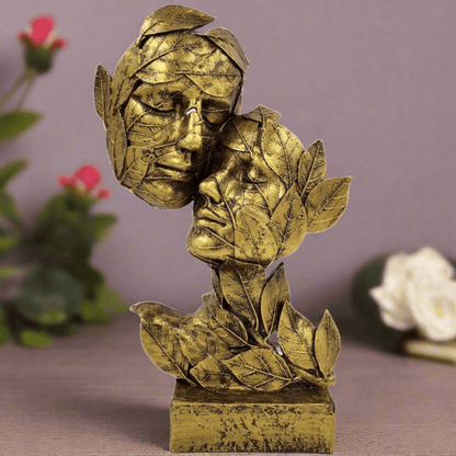ALiLa Golden Leaf Couple Faces Statue Showpiece Idol for Gifting & Home Table Decoration Vastu Lucky, 12.5 Inches Height - ALiLA