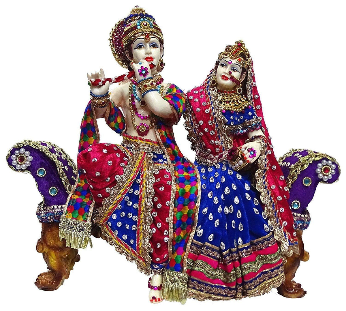 Statue ALiLA Radha Krishna Ji On Sofa God Idol Murti Figurine Pooja Room  Wedding Gift Items for Mandir/Temple/Home/Office, 37 x 16 x 33 cm Statue