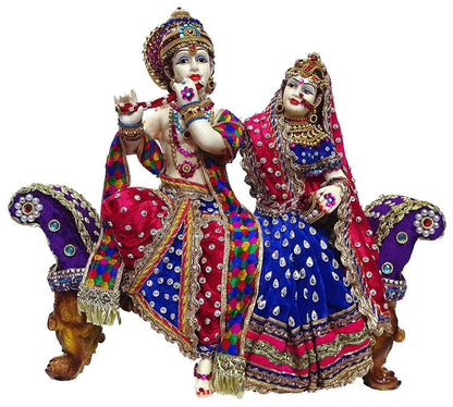 Statue ALiLA Radha Krishna Ji On Sofa God Idol Murti Figurine Pooja Room  Wedding Gift Items for Mandir/Temple/Home/Office, 37 x 16 x 33 cm Statue