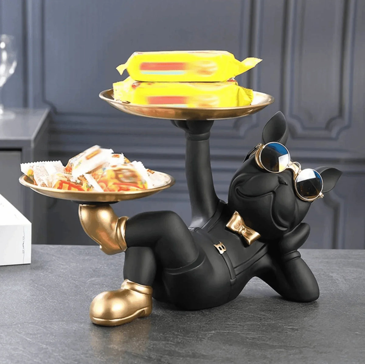 Stylish BullDog with 2 Plates Trays Statue Showpiece for Home Living Room Bull Dog Decor Decoration Gifting Item - ALiLA