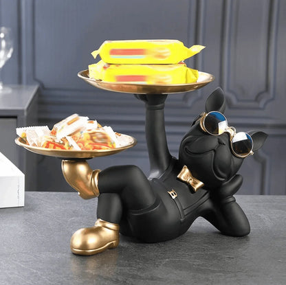 Stylish BullDog with 2 Plates Trays Statue Showpiece for Home Living Room Bull Dog Decor Decoration Gifting Item - ALiLA