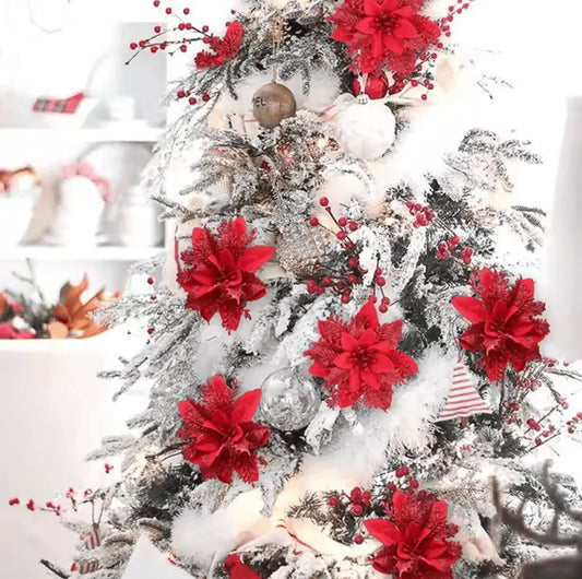 12Pcs Red Christmas Poinsettias Flowers Decoration Artificial Flowers for Christmas Tree Ornaments Suitable for Home Christmas Decorations Xmas Tree Decorations Items Wreath Making - ALiLA