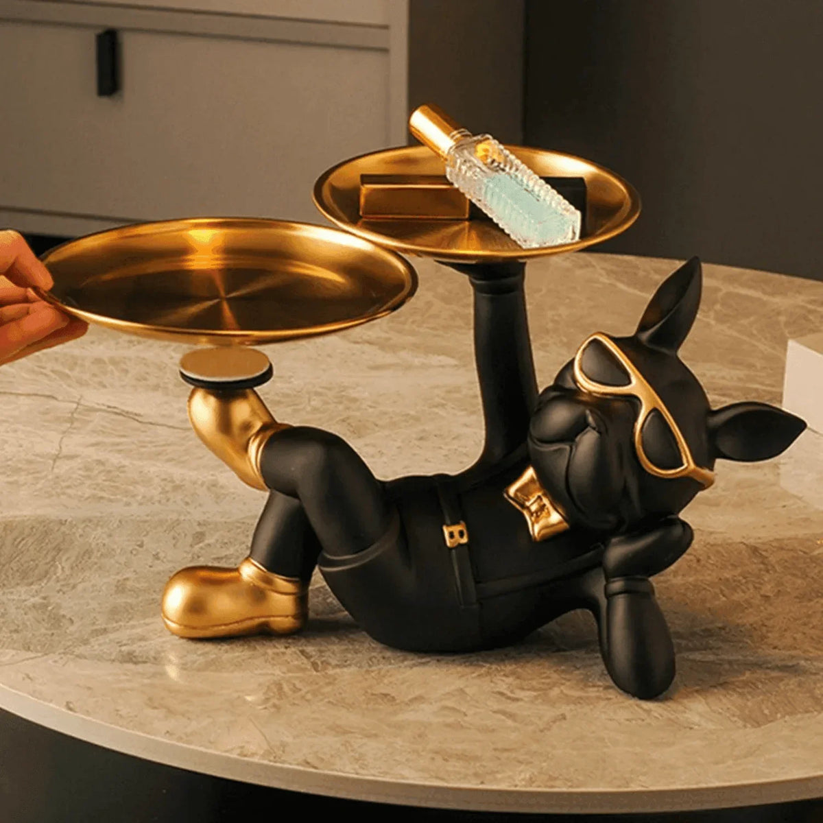 Stylish BullDog with 2 Plates Trays Statue Showpiece for Home Living Room Bull Dog Decor Decoration Gifting Item - ALiLA