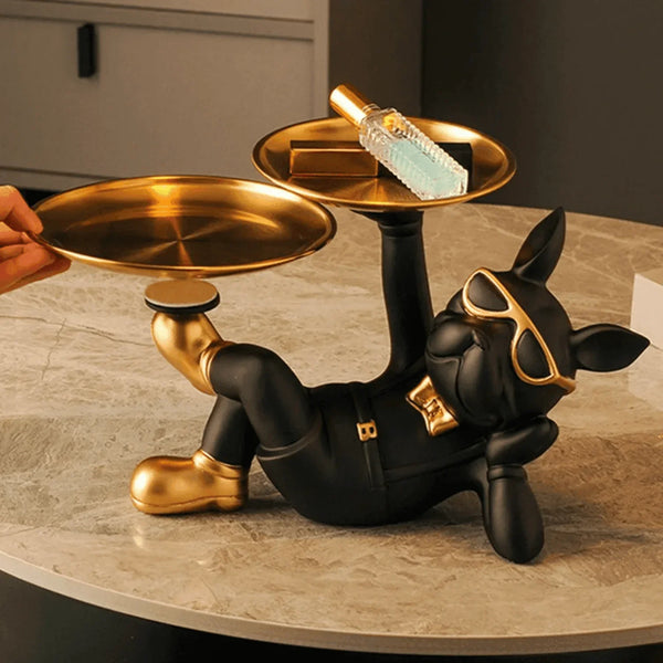 Stylish BullDog with 2 Plates Trays Statue Showpiece for Home Living Room Bull Dog Decor Decoration Gifting Item - ALiLA