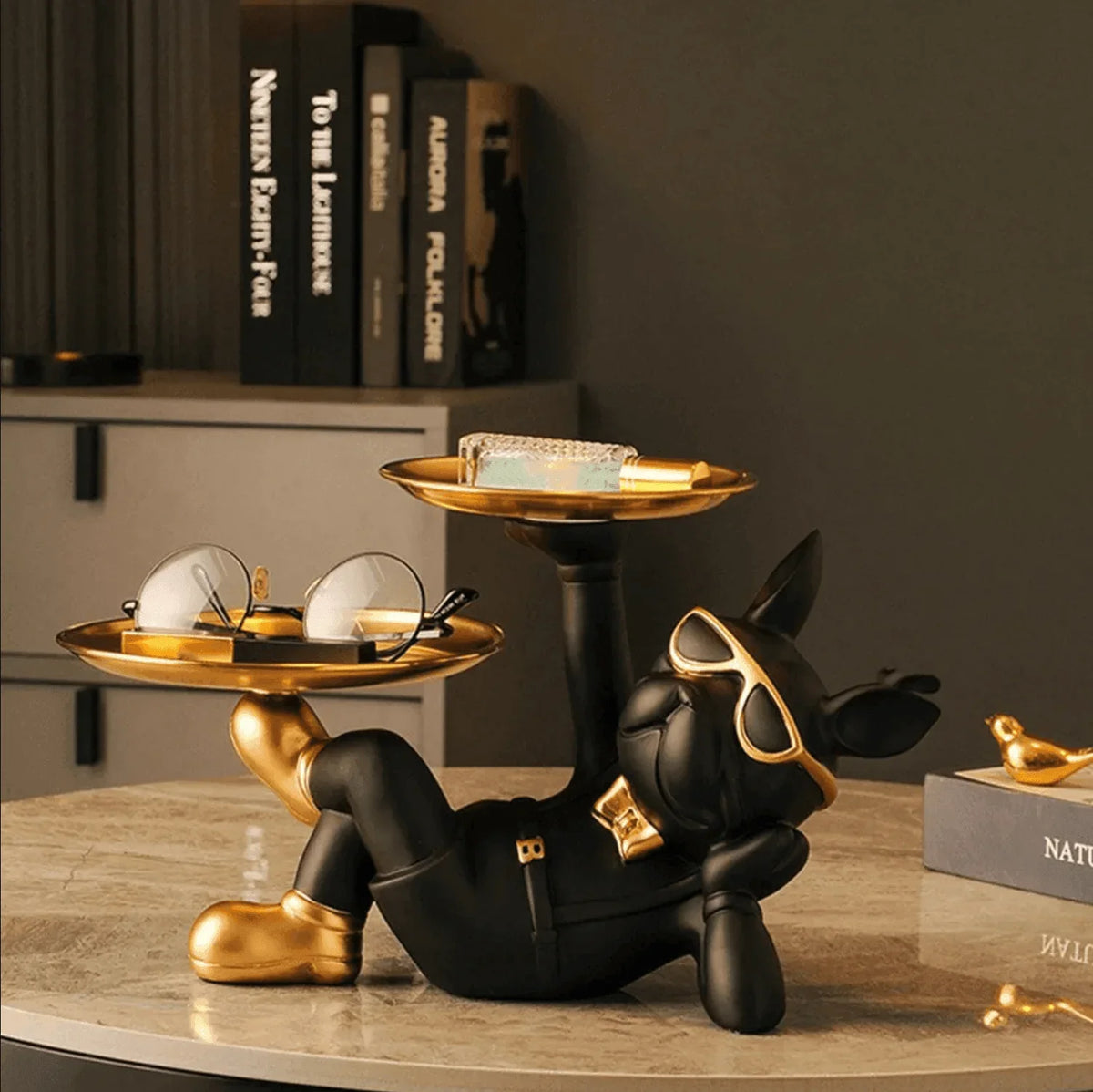Stylish BullDog with 2 Plates Trays Statue Showpiece for Home Living Room Bull Dog Decor Decoration Gifting Item - ALiLA