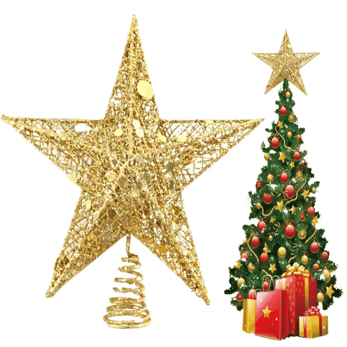 Tree Top Hanging Star for Artificial Christmas Picks for Xmas Tree Topper Stars Decorations Hanging Ornaments, DIY Xmas Wreath, Crafts, Holiday and Home Decor, 9 Inches - ALiLA