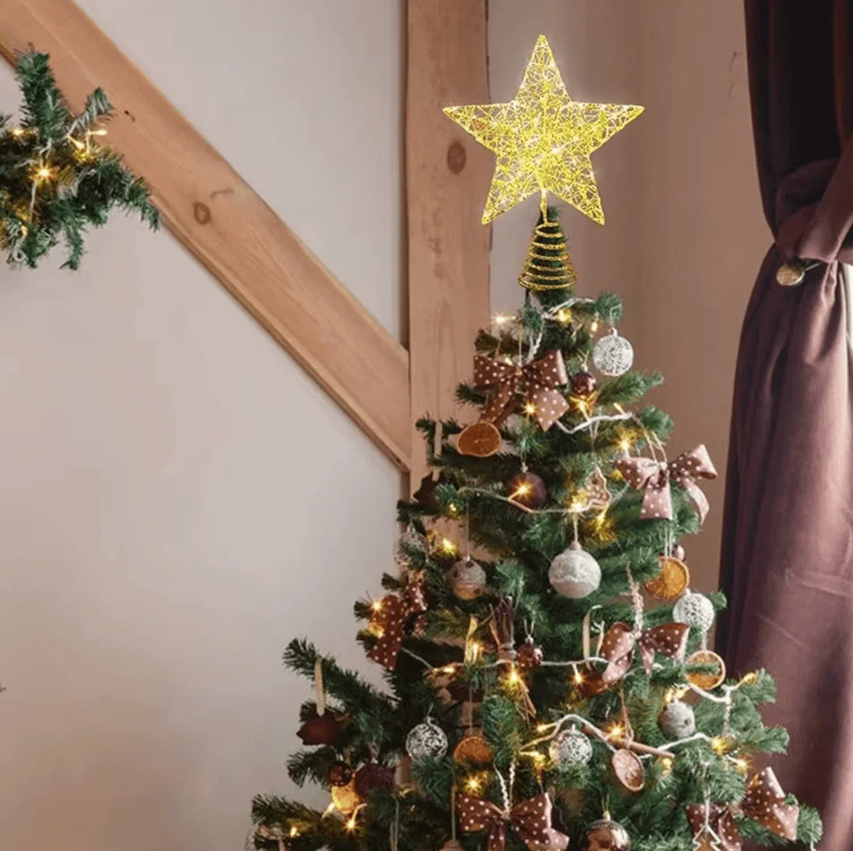 Tree Top Hanging Star for Artificial Christmas Picks for Xmas Tree Topper Stars Decorations Hanging Ornaments, DIY Xmas Wreath, Crafts, Holiday and Home Decor, 9 Inches - ALiLA