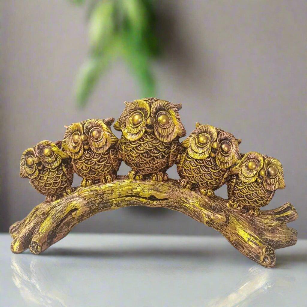ALiLa Whimsical Owls Set Sitting On Tree Log Owl Statue Showpiece for Home Living Room Decor Decoration & Gifting - ALiLA