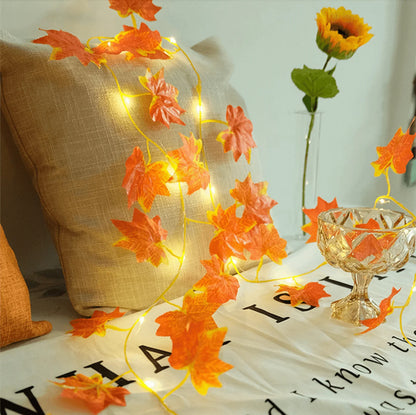 ALiLa Artificial Maple Orange Leaf Led String Lights for Home Lawn Garden Indoor Outdoor Decoration, 3.5Meter - ALiLA