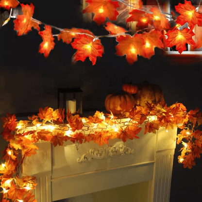 ALiLa Artificial Maple Orange Leaf Led String Lights for Home Lawn Garden Indoor Outdoor Decoration, 3.5Meter - ALiLA