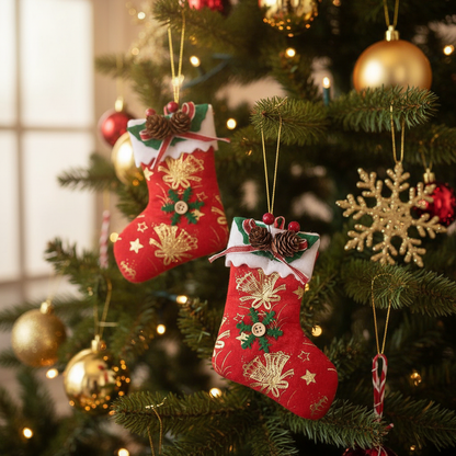Christmas ALiLA Christmas Tree Hanging Ornaments Red Socks Festive Decor Medium Size, Set of 2 Christmas