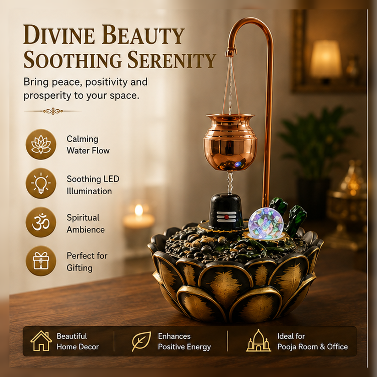Water Fountain ALiLA ALiLa Lord Shiva Shivling Waterfall Fountain with LED | Pooja & Home Decor Water Fountain