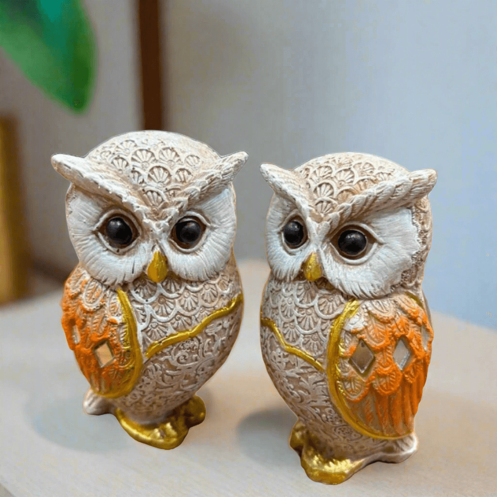 ALiLa Elegant Owl Figurine Handcrafted Decorative Owls Statue Idol For Home Living Room Décor & Gifting, Set of 2 - ALiLA
