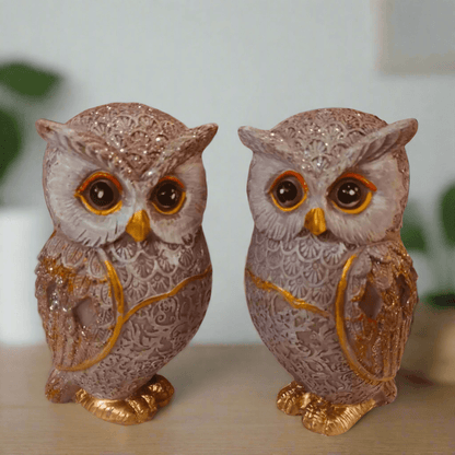 ALiLa Elegant Owl Figurine Handcrafted Decorative Owls Statue Idol For Home Living Room Décor & Gifting, Set of 2 - ALiLA