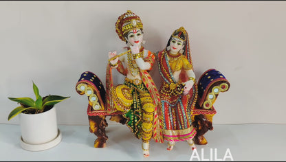 Radha Krishna Ji On Sofa God Idol Murti Figurine Pooja Room  Wedding Gift Items for Mandir/Temple/Home/Office, 37 x 16 x 33 cm