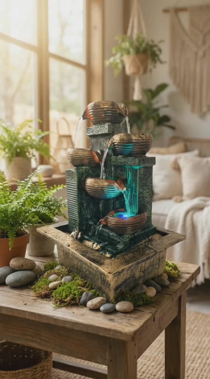 ALiLa Tabletop Waterfall Fountain with LED Lights | Home & Office Decor