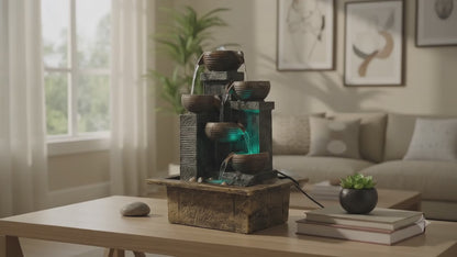 ALiLa Tabletop Waterfall Fountain with LED Lights | Home & Office Decor