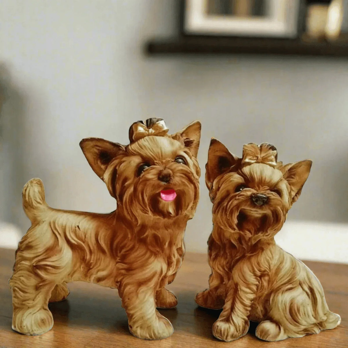 Cute Pomeranian Dogs Set Statue Puppies Showpiece Idol for Gifting & Home Table Living Room Decor Decoration, Set of 2, 10 Inch Height - ALiLA