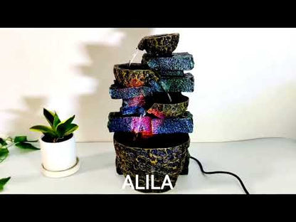 ALiLa Diya Patthar Water Fall Fountain with LED Lights Home Decor Decoration Gift Gifting Items (LXBXH: 12x9x15 Inch)